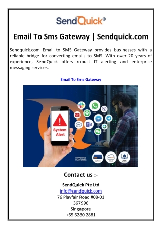 Email To Sms Gateway  Sendquick.com