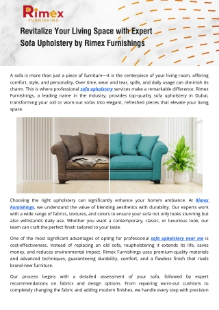 Local Sofa Upholstery Near Me – Custom Comfort & Style | Rimex Furnishings