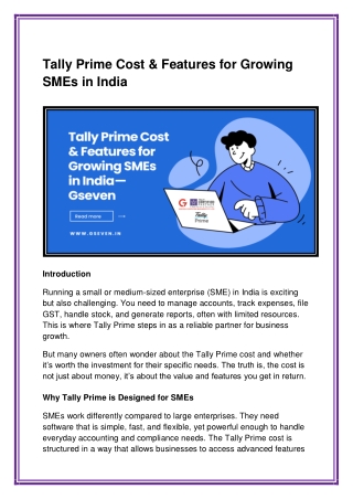 Tally Prime Cost & Features for Growing SMEs in India — Gseven