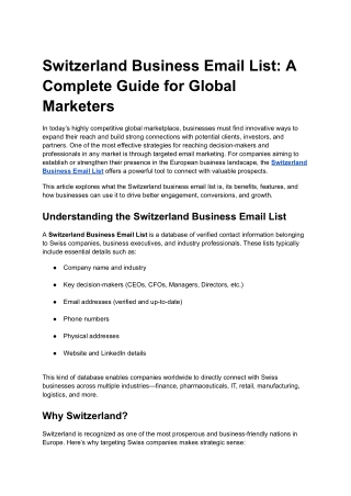 Switzerland Business Email List: A Complete Guide for Global Marketers