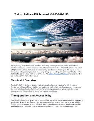 Turkish Airlines JFK Terminal  1-855-742-0149