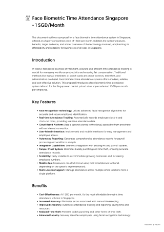 Face Biometric Time Attendance Singapore - 1 SGD_Month