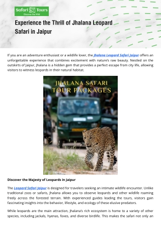 Book Leopard Safari Jaipur for an Unforgettable Wildlife Adventure