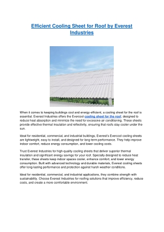 Efficient Cooling Sheet for Roof by Everest Industries