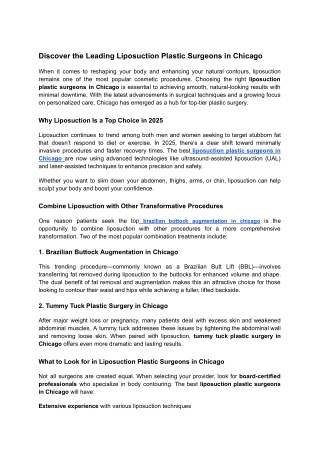 Discover the Leading Liposuction Plastic Surgeons in Chicago