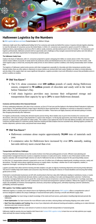 Halloween Logistics by the Numbers   RWI Logistics