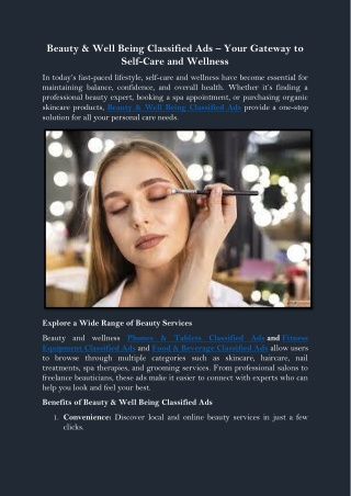 Beauty & Well Being Classified Ads – Your Gateway to Self-Care and Wellness