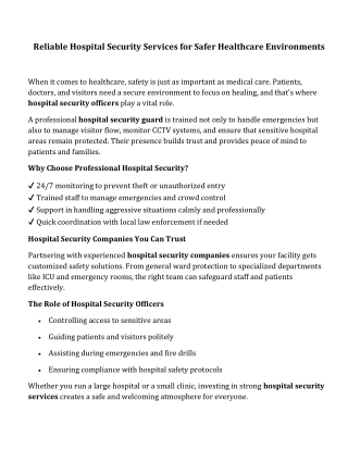 Reliable Hospital Security Services
