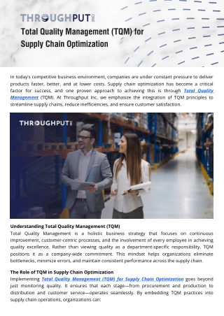 TQM Strategies for Optimizing Supply Chain Performance