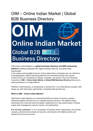OIM – Online Indian Market _ Global B2B Business Directory