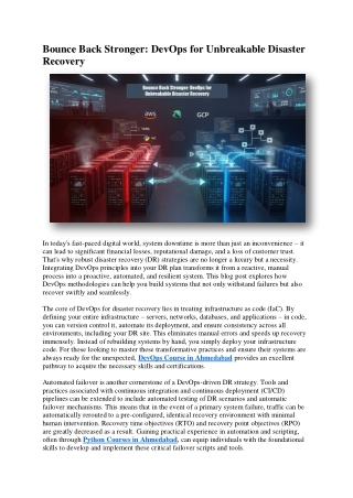 Bounce Back Stronger DevOps for Unbreakable Disaster Recovery