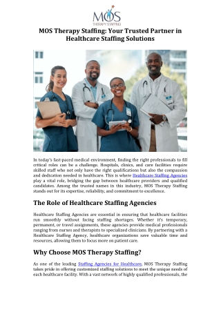 MOS Therapy Staffing Your Trusted Partner in Healthcare Staffing Solutions