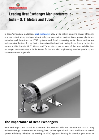 Best Heat Exchanger Manufacturers in India – Trusted Quality Solutions