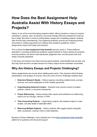 How the Best Assignment Help Australia Supports History Essays and Projects