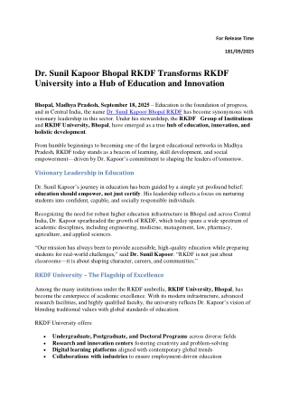 Dr Sunil Kapoor Bhopal RKDF – Hub Of Education