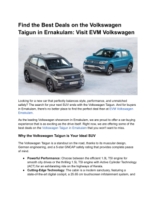 Find the Best Deals on the Volkswagen Taigun in Ernakulam_ Visit EVM Volkswagen