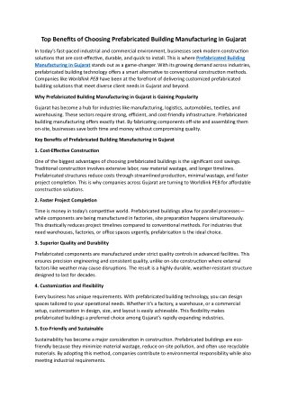 Top Benefits of Choosing Prefabricated Building Manufacturing in Gujarat