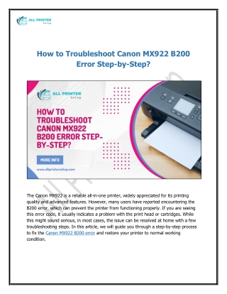 How to Troubleshoot Canon MX922 B200 Error Step