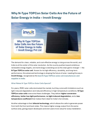 Why N-Type TOPCon Solar Cells Are the Future of Solar Energy