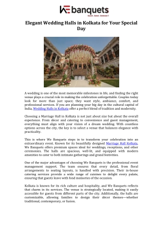 Elegant Wedding Halls in Kolkata for Your Special Day