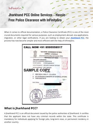 Trusted Jharkhand PCC Service | Apostille & Attestation Experts – InFinityGro