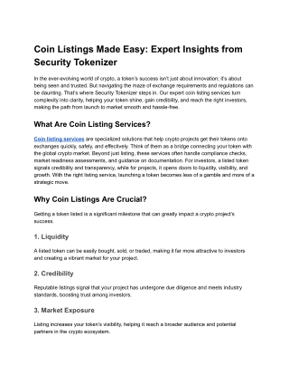 Coin Listings Made Easy_ Expert Insights from Security Tokenizer