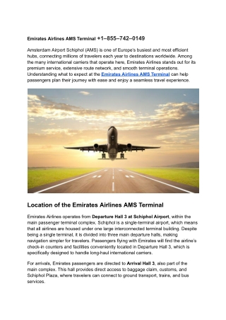 Emirates Airlines AMS Terminal  1–855–742–0149