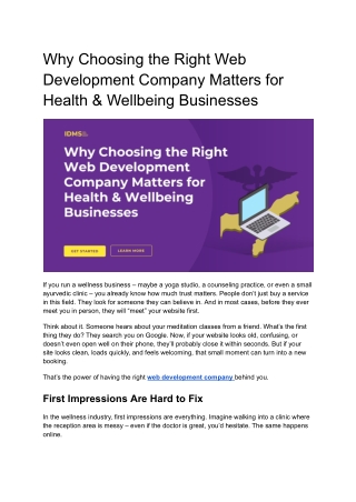 Why Choosing the Right Web Development Company Matters for Health & Wellbeing Businesses