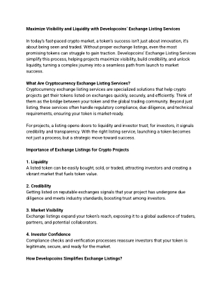Maximize Visibility and Liquidity with Developcoins’ Exchange Listing Services