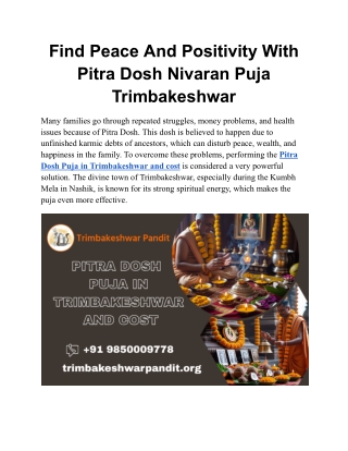 Find Peace And Positivity With Pitra Dosh Nivaran Puja Trimbakeshwar