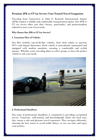 Professional JFK to Connecticut Airport Car Service