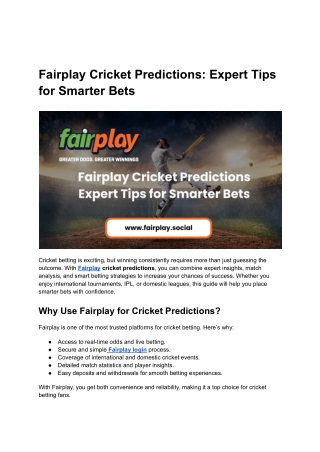 Fairplay Cricket Prediction