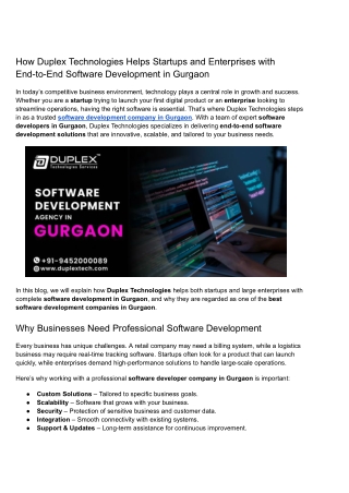 Software Development Company in Gurgaon _ Software Company in Gurgaon - Duplex Technologies