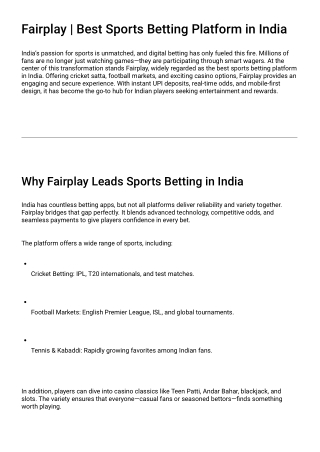 Fairplay  Best Sports Betting Platform in India