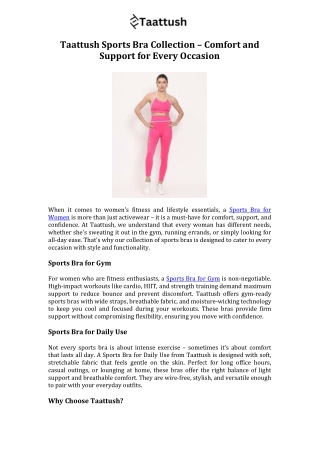 Taattush Sports Bra Collection – Comfort and Support for Every Occasion