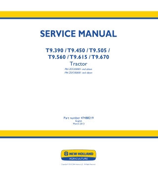 New Holland T9.505 Tractor Service Repair Manual Instant Download [ZDF200001 - ]