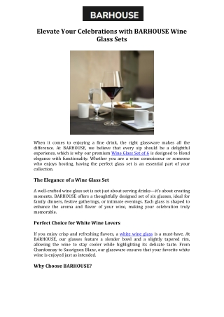 Elevate Your Celebrations with BARHOUSE Wine Glass Sets