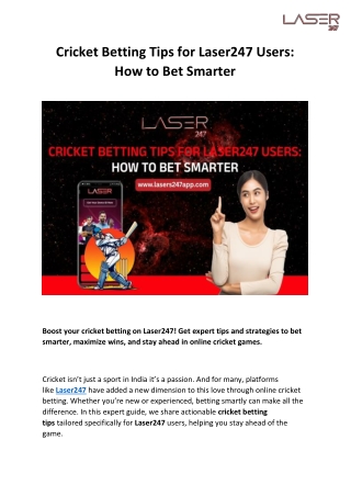 Cricket Betting Tips for Laser247 Users: How to Bet Smarter