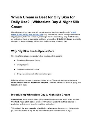 Which Cream is Best for Oily Skin for Daily Use