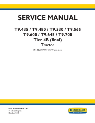 New Holland T9.565 CVT, TIER 4B Tractor Service Repair Manual Instant Download [JEEZ00000FF405001 - ] 2