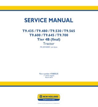 New Holland T9.565 Tier 4B (final) Tractor Service Repair Manual Instant Download