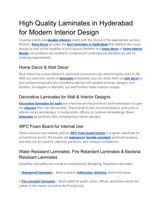 High Quality Laminates in Hyderabad for Modern Interior Design