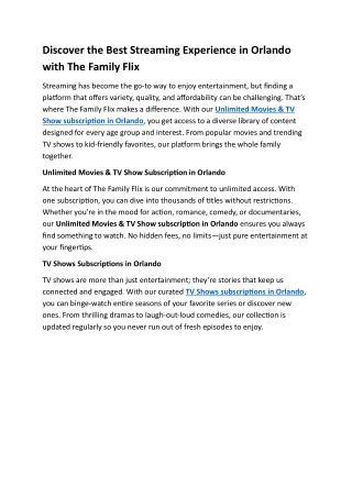 Family Entertainment with Unlimited Movies & TV Shows in Orlando