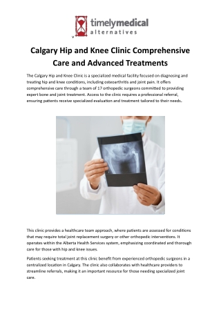 Calgary Hip and Knee Clinic Comprehensive Care and Advanced Treatments