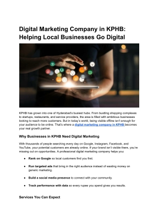 Digital Marketing Company in KPHB_ Helping Local Businesses Go Digital