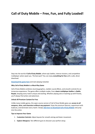 Call of Duty Mobile – Free, Fun, and Fully Loaded!
