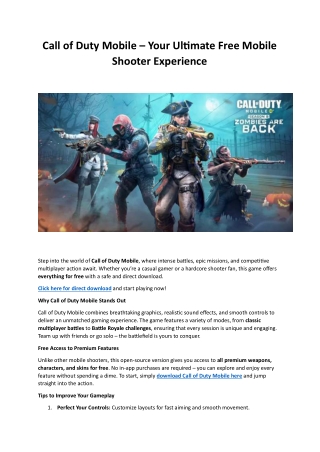 Call of Duty Mobile – Your Ultimate Free Mobile Shooter Experience