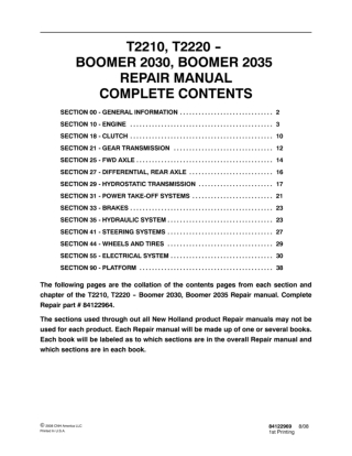 New Holland T2210 Tractor Service Repair Manual Instant Download
