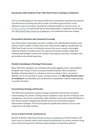 Key Reasons Why Students Prefer CMA Final Private Coaching in Coimbatore
