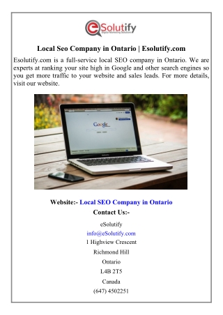 Local Seo Company in Ontario  Esolutify.com
